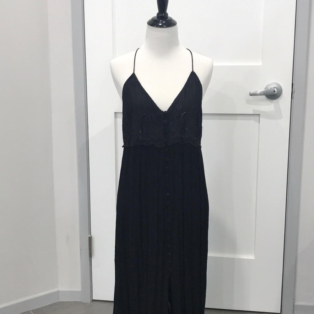😀Black Lace Maxi Dress